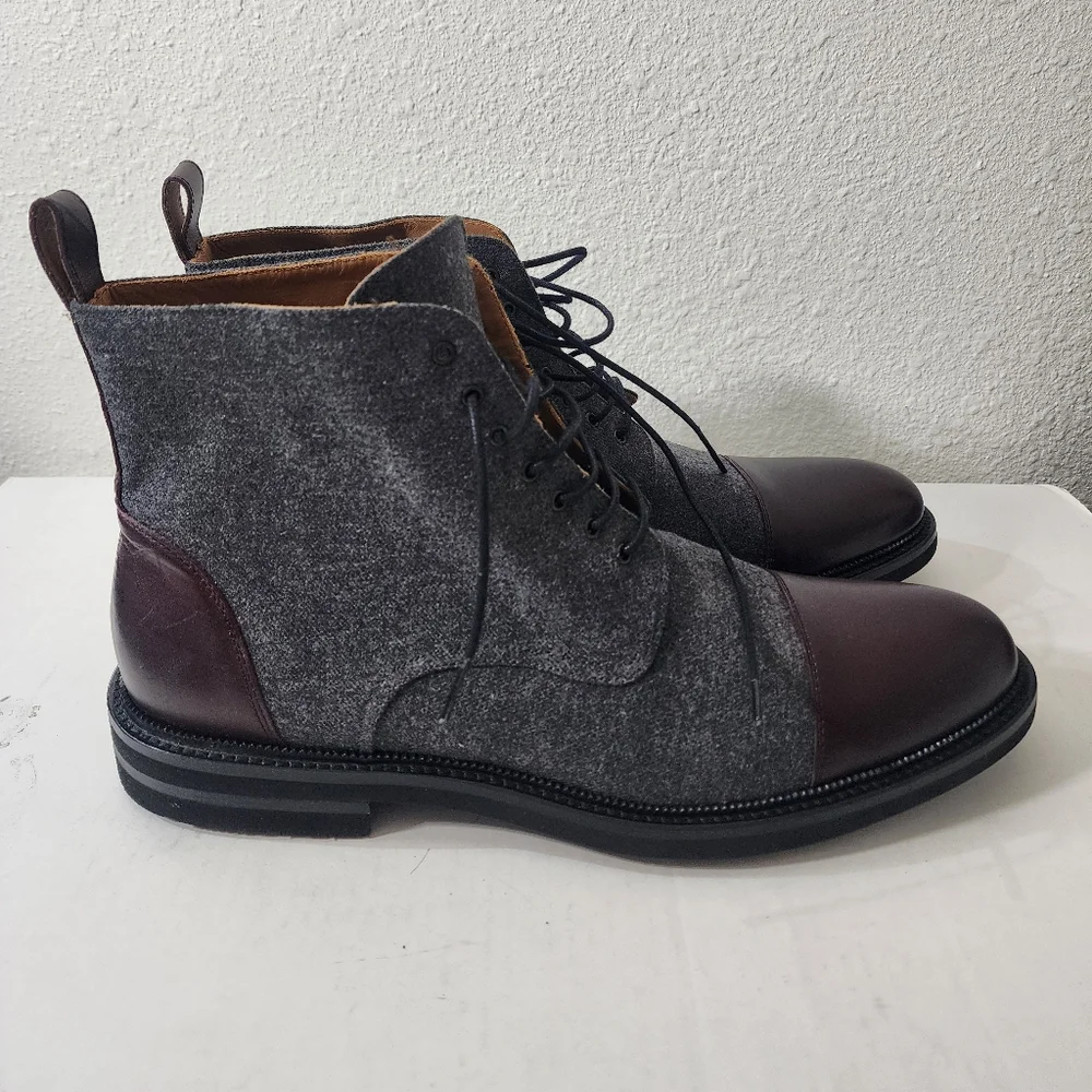 TAFT Jack Boot Men’s Gray Wool Lace Up Ankle Boots Burgundy Leather Size 13